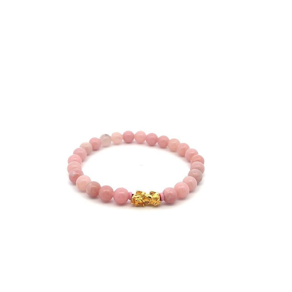 18K Gold Pixiu Piyao Lucky Charm Bracelet Natural PinkGemstones 6mm
